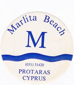 Cyprus Protaras Marlita Beach Hotel Vintage Luggage Label sk3312