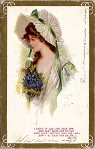 Woman Large Bonnet Side Profile A/S Archie Gunn 1910 Salem OR Postcard Z16