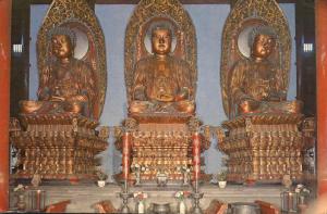 Three Giant Buddhas in Grand Hall - Jade Buddha Temple, Shanghai, China