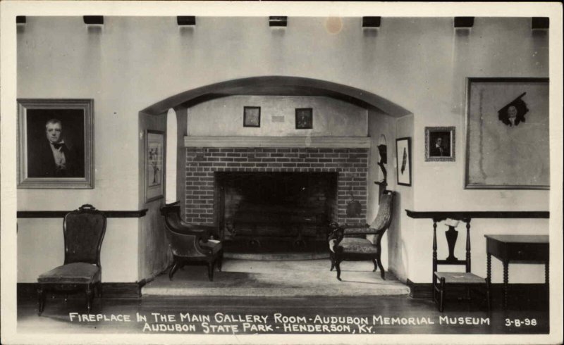 Henderson KY Kentucky Audubon Museum Fireplace Cline? Real Photo Postcard