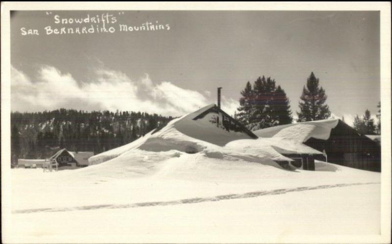 San Bernardino CA Buildings in Snowdrifts Real Photo Postcard