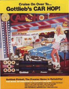 Car Hop Original 1990 NOS Flipper Game Pinball Machine Promo Sale Flyer