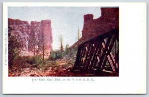 Utah~Castle Gate & Bridge On The Denver Rio Grande Railroad~Vintage Postcard