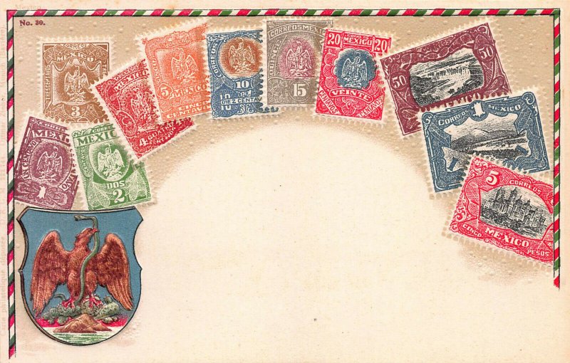 Mexico Stamps on Early Embssed Postcard, Unused, Published by Ottmar Zieher