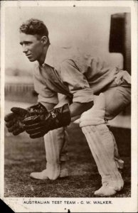 CW Charlie W. Walker Cricket Australia Test Team 1920s-40s Real Photo Postcard