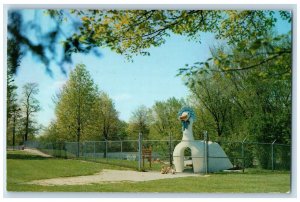 c1960 Kiddie Zoo Duck Statue Fejervary  Davenport Iowa Vintage Antique Postcard