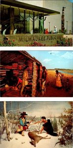 3~Postcards WI Wisconsin MILWAUKEE PUBLIC MUSEUM Native American Indian Dioramas