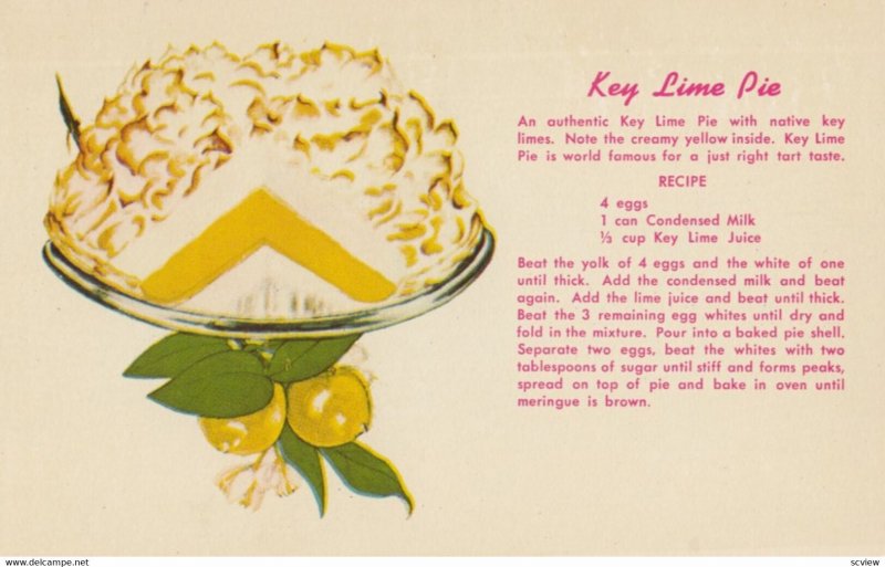 Recipes (cooking), 50-60s ; Key Lime Pie