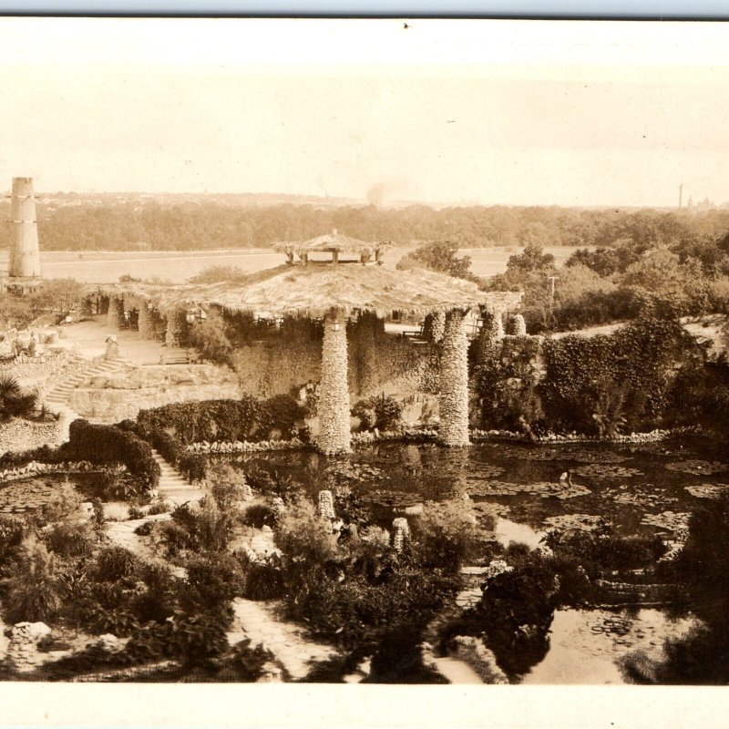 c1920s San Antonio, TX RPPC Sunken Japanese Tea Garden Lily Pond Real Photo A111