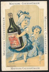 VICTORIAN TRADE CARD Mattoni Giesshubler Carbonic Water Boy Girl Huge Bottle