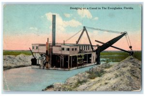 1912 Dredging Canal Lake Exterior Building Everglades Florida Vintage Postcard