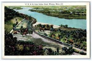c1920 CBQ Indian Head River Lake Locomotive Train Winona Minnesota MN Postcard