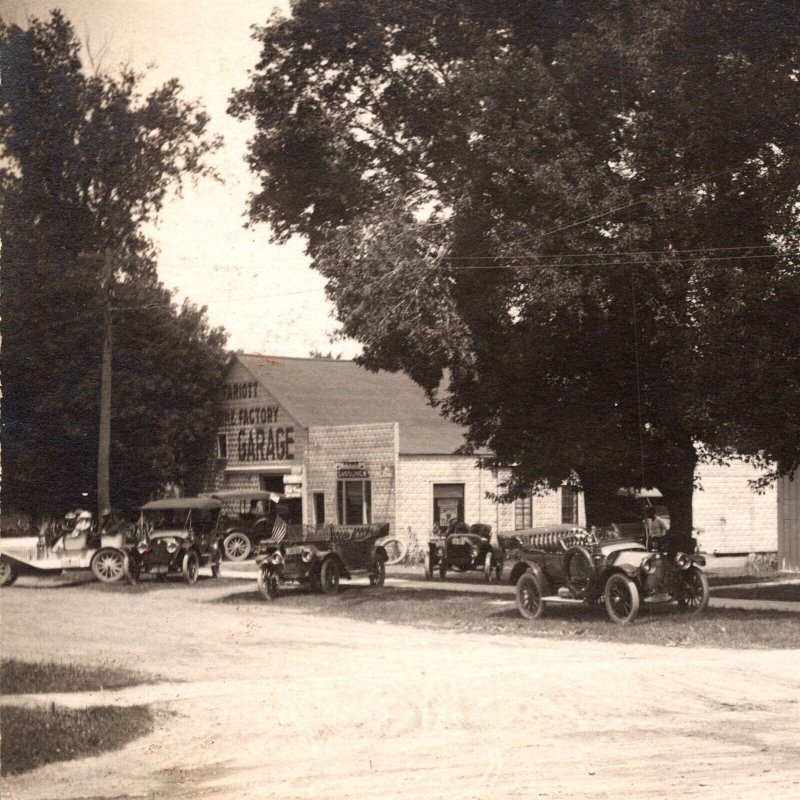 RPPC Faribault Minnesota Fariott Engine Factory Garage Old Cars Flag Gasoline