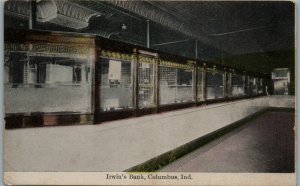 1910s Irwin's Bank Interior View Columbus IN Indiana Postcard