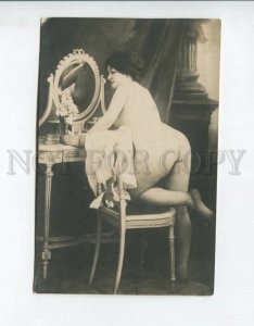 3161009 NUDE Plump WOMAN near MIRROR Vintage PHOTO card