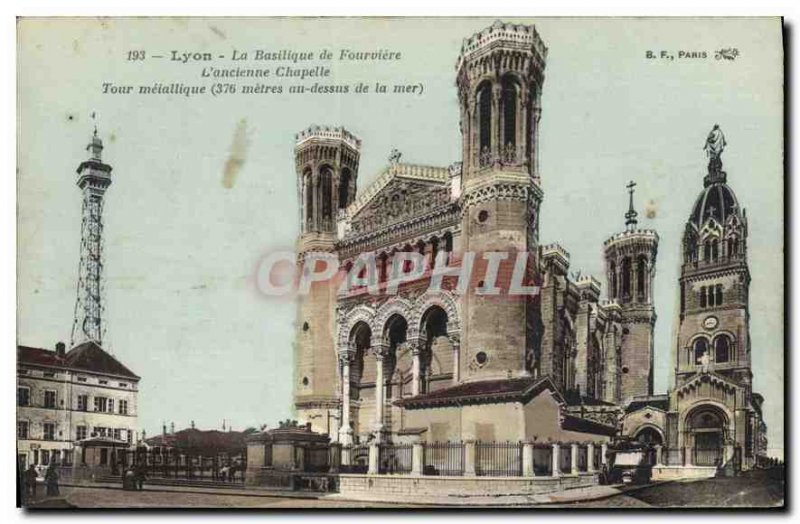 Postcard Old Lyon Basilica of Fourviere Former Chapel Tower metal