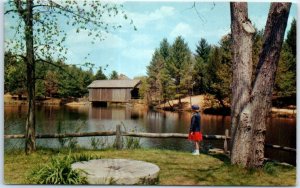 Postcard - A view of the millpond, Old Sturbridge Village - Sturbridge, MA