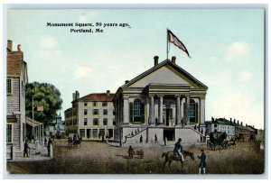 c1910's Monument Square 50 Years Portland Maine ME, Horse Carriage Postcard 