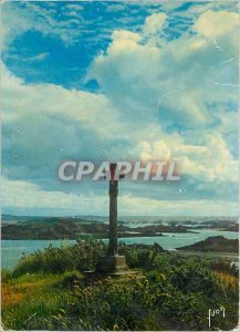 Postcard Modern Brehat Cotes Northern Islands flowers and pink rocks Cross of...