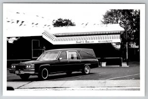 New Jersey RPPC Land & Sea at IV Restaurant Funeral Hearse Parked Postcard B24