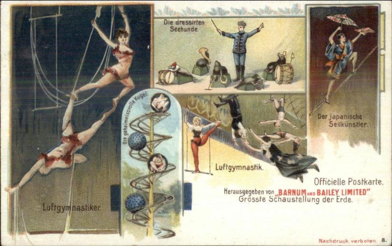 Barnum and Bailey Circus German Issued Multi-View #8 HIGH WIRE Postcard