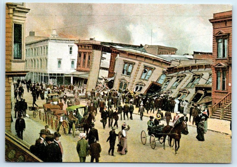 SAN FRANCISCO, CA ~ 1906 Earthquake HOMES DAMAGED Street Scene ~1983 Postcard 