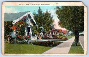 1924 A ROW OF CALIFORNIA BUNGALOWS COTTAGES ANTIQUE POSTCARD