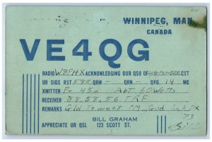 1937 Ham Radio QSL VE4QG Winnipeg Manitoba Canada Vintage Posted Postcard