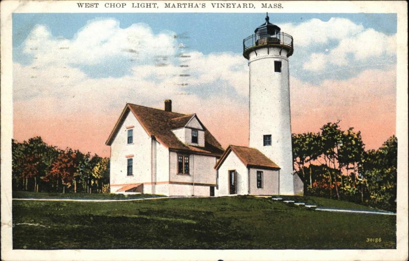 Martha's Vineyard Massachusetts MA Lighhouse c1920s-30s Postcard