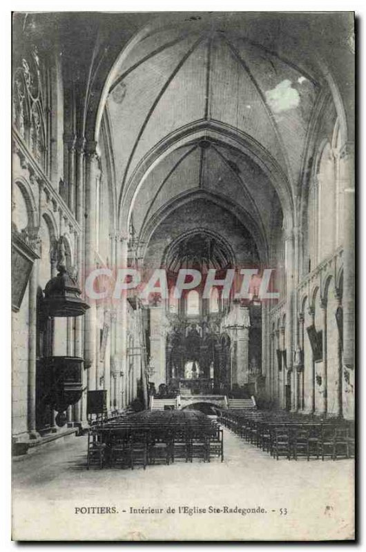 Old Postcard Poitiers Interior church Ste Radegonde