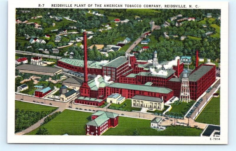 Postcard NC Reidsville Airview Plant of American Tobacco Company Linen I8