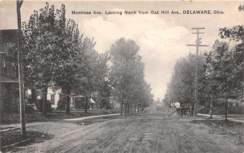 DELAWARE OHIO MONTROSE AVE LOOKING NORTH FROM OAK HILL AVENUE POSTCARD c1910s