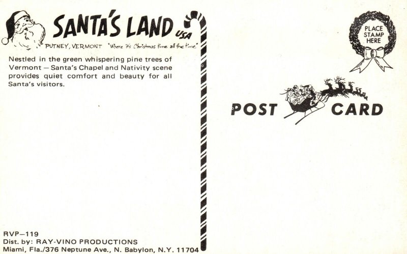 Vintage Postcard 1910's Santa's Land Chapel Green Pine Trees Putney Vermont VT