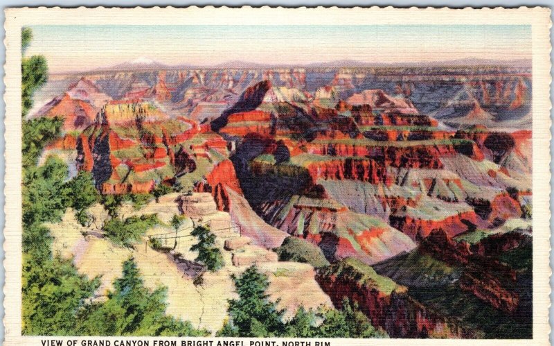 c1940s Grand Canyon, AZ Bright Angel Point North Rim Linen PC Union Pacific A290