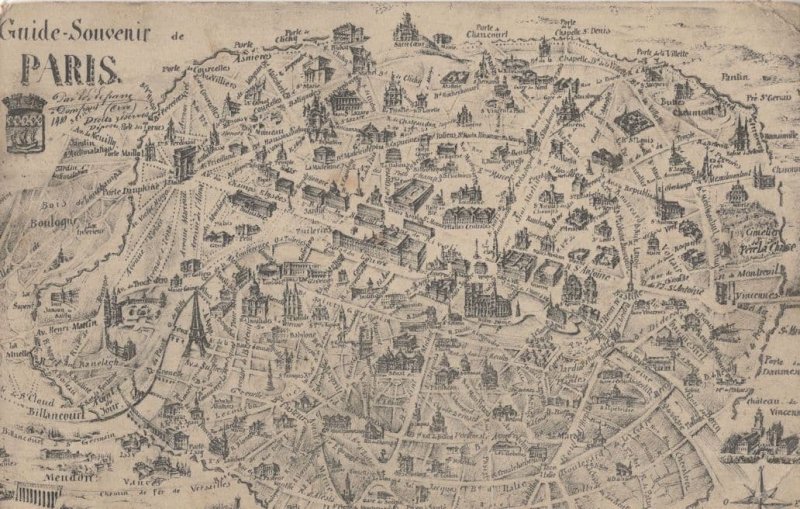 Paris Antique French Map Postcard