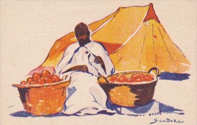 North Africa Local Fruit Seller Signed Sandoz