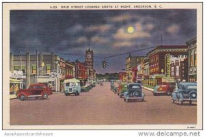 South Carolina Anderson Main Street Looking South At Night