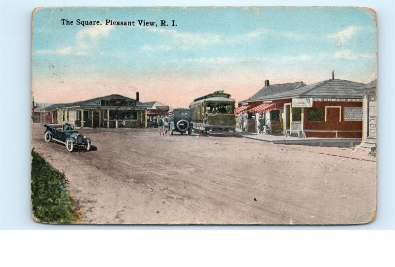 Pleasant View RI Rhode Island Town Square Street View Vintage Postcard B08