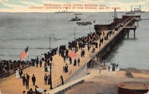 Santa Monica California Municipal Pier Scene, Color Lithograph Vintage PC U7618