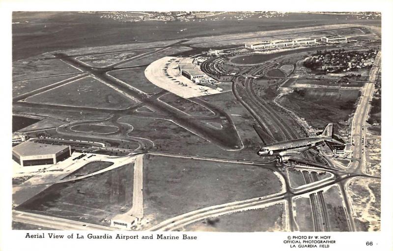 New York NY LaGuardia Airport Aerial View Marine Base Airplane RPPC