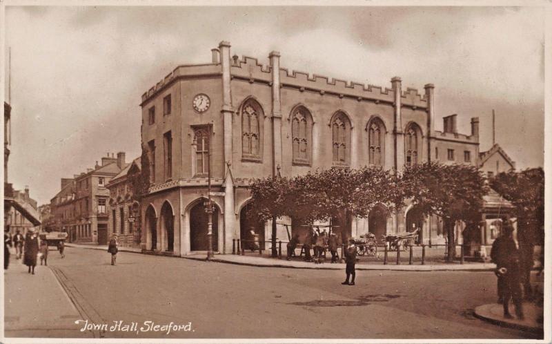 SLEAFORD LINCOLNSHIRE UK TOWN HALL-W K MORTON & SONS PHOTO POSTCARD 1910s