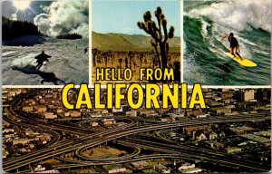 California Hello Multi View Skiing Surfing & Freeways 1973