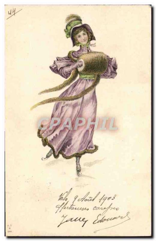 Old Postcard of Sports & # 39hiver Skating Woman