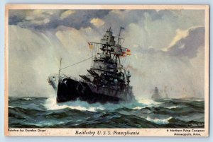 US Navy Ship Postcard Battleship USS Pennsylvania Painted By Gordon Grant