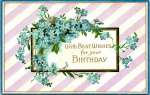 Vtg Best Wishes for your Birthday Greetings Embossed Blue Flowers 1910 Postcard