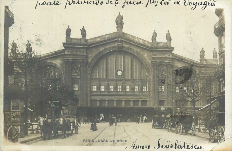 France Postcard Paris Gare du Nord horse old carriages