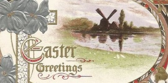 Windmill Reflected in Pond Easter Greetings Vintage Postcard Easter Greeting