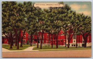 Springfield Missouri~High School Street View~Pub Ozark News Vtg Linen Postcard