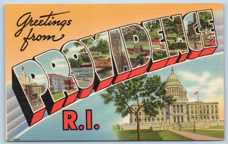 Postcard RI Large Letter Greetings From Providence Rhode Island Vintage #3 P7