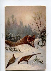 402738 Winter Hunt FOX pheasant by MULLER Vintage #350 PC